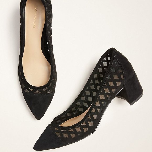 Ann Taylor Shoes - Ann Taylor Suede Mesh Block Heel Pumps - 7US